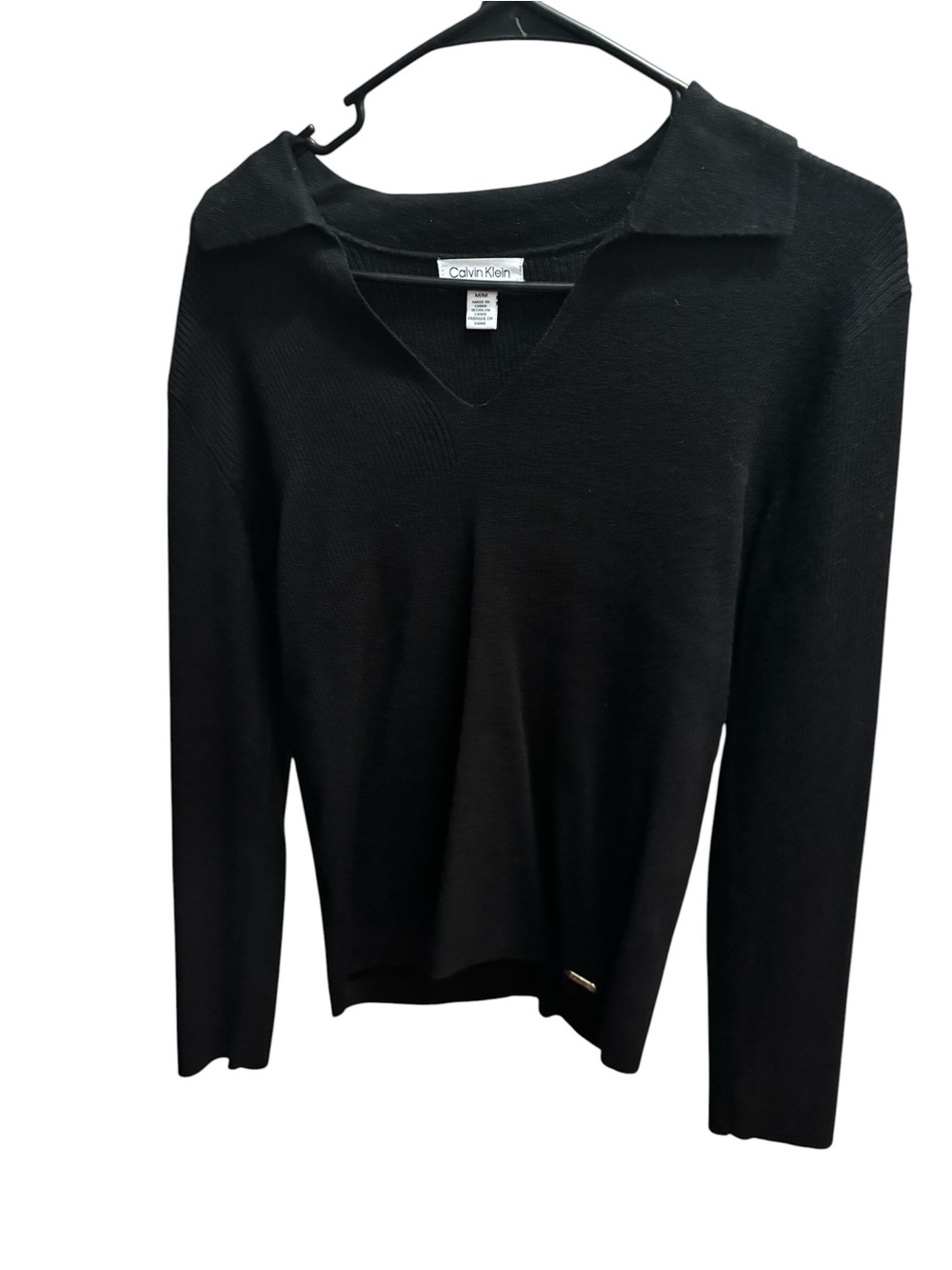 Calvin Klein Black V-Neck Collared Knit Sweater